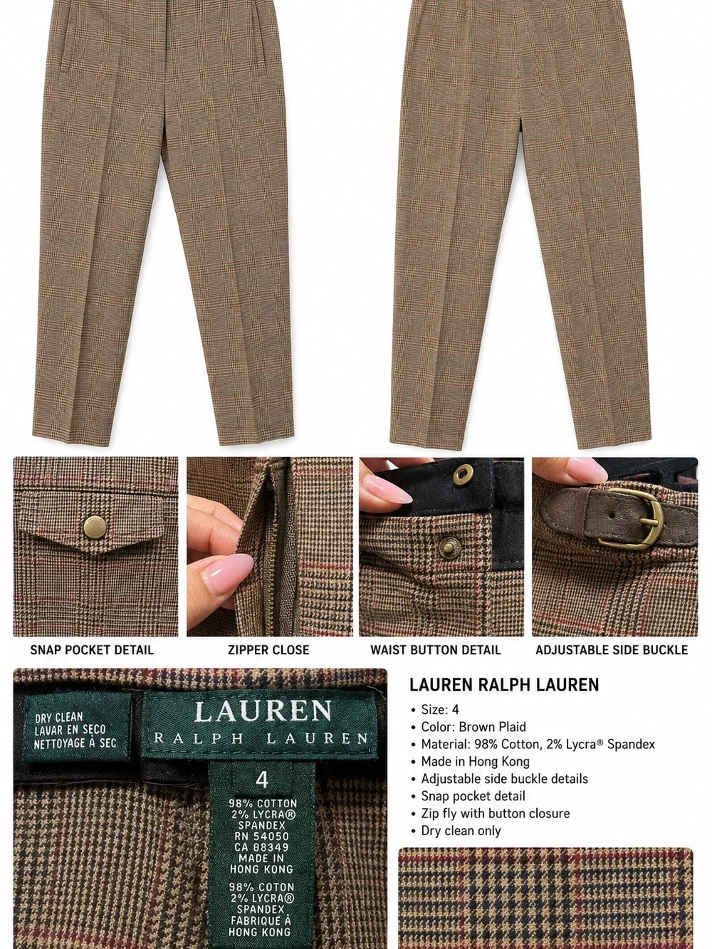 Lauren Ralph Lauren Men's Glen Plaid Chinos in Brown and Tan